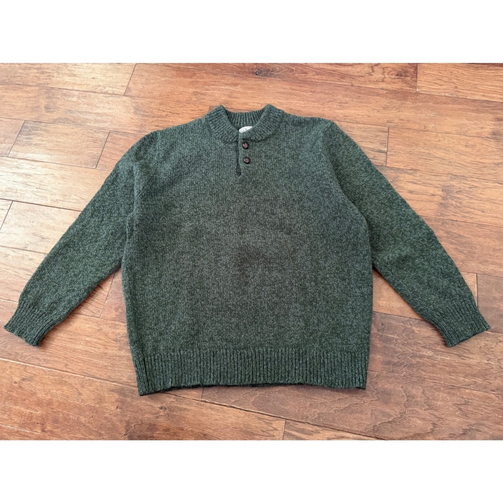 LL Bean Mens XXL Lambswool Henley RAGG Sweater Olive Green Heather Knit 285174